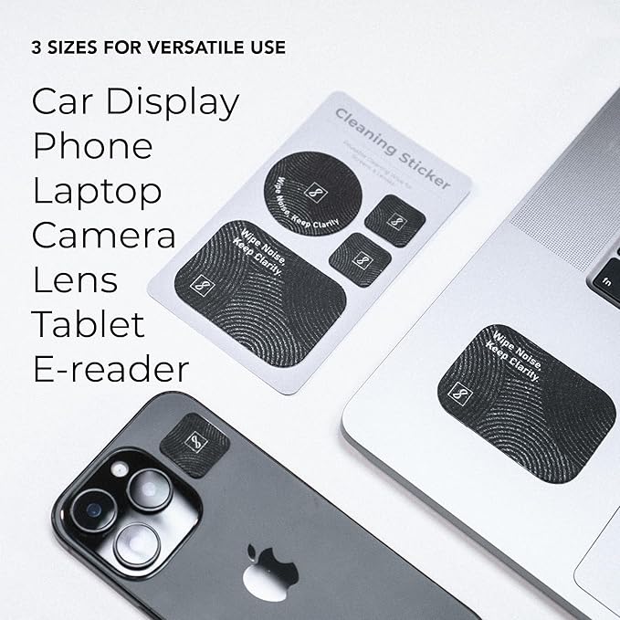 SleekStrip Portable Cleaning Sticker Pad Reusable Screen Cleaner Wipes Lens Cleaner Wipes for Phone iPad Car Touch Screen Display MacBook Computer Laptop Camera Lens Electronic TV Monitor - 1PK (4PCS)