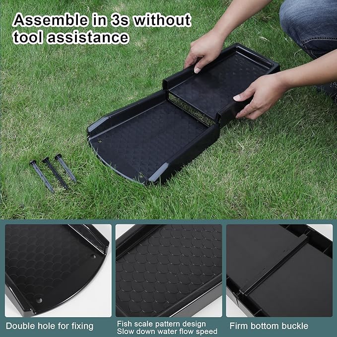 Rain Gutter Downspout Splash Block, Gutter Downspout Extensions for Water Drainage, 24" Gutter Splash Guards Downspout Extender, Fixable Down spout Drain Trays with PE Nails(1 Pack, Black)