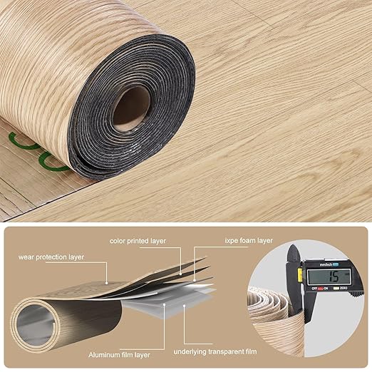 3D Peel and Stick Vinyl Floor Tile Roll Wood Plank Sticker 15.75"x 79"/8.6 Sq.Ft, for Home Apartment Room Self Adhesive Easy DIY Removable Waterproof Thicken Floor Covering Wood