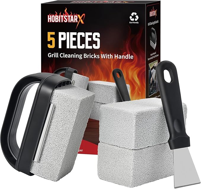 Griddle Cleaning Stone Brick, 3-Pack with Ergonomic Handle, Natural Pumice Block for Blackstone, Flat Top Griddles, Cast Iron, Ovens & BBQ Surfaces