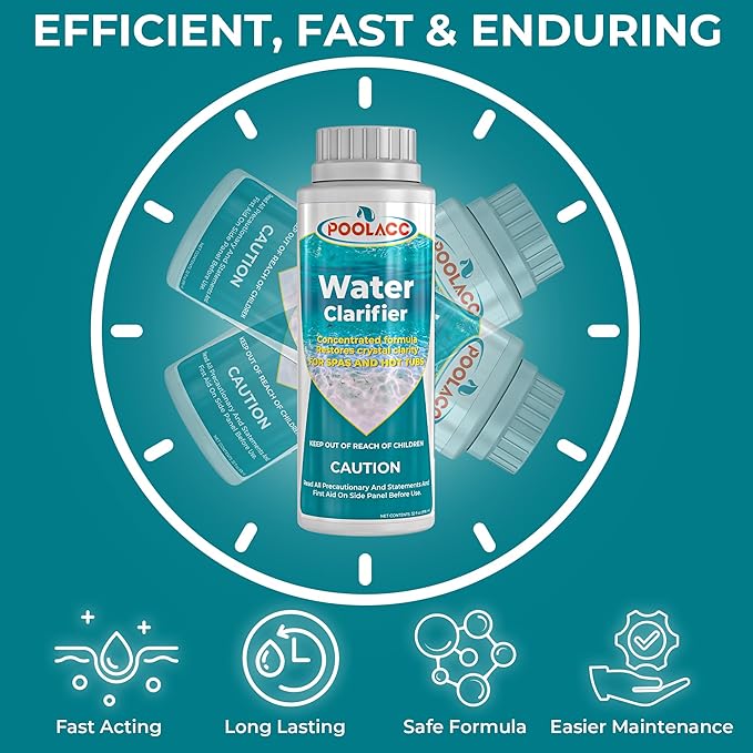 Water Clarifier for Spa Hot Tub or Pool- Clears Cloudy Water, Improves Filter Efficiency, Keeps pH Balanced - Highly Concentrated Chemical Water Clarifier for All Spas, Hot Tubs & Pools -32 oz