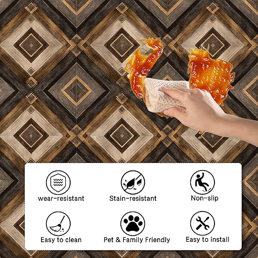 Nuxovilar Peel and Stick Vinyl Floor, 12x12 Inch Dark Geometric Wood Mosaic Pattern, Self-Adhesive Flooring (10 Pcs)