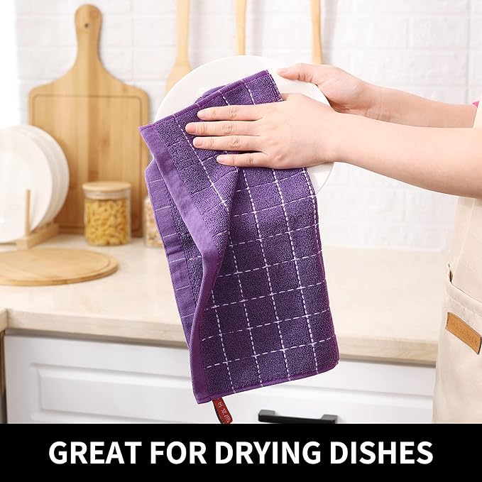 Homaxy 100% Cotton Terry Kitchen Dish Cloths, Ultra Soft and Absorbent Dish Towels for Kitchen, Suitable for Drying and Washing Dishes, 8 Pack, 12 x 12 Inches, Purple