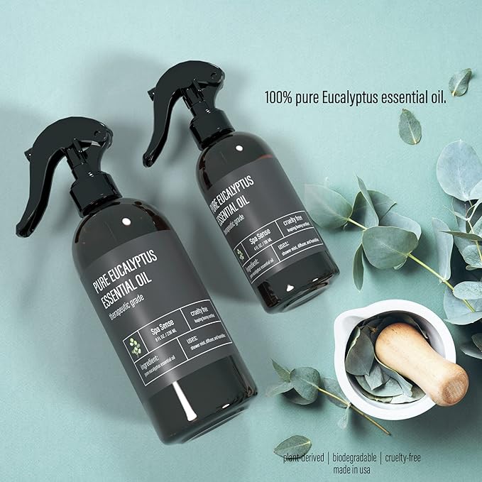 Pure Eucalyptus Oil Shower Mist and Steam Room Spray - Room Spray and Eucalyptus Spray for Shower - Premium Aromatherapy Eucalyptus Essential Oil Spray - 8 Ounce, 2 Pack