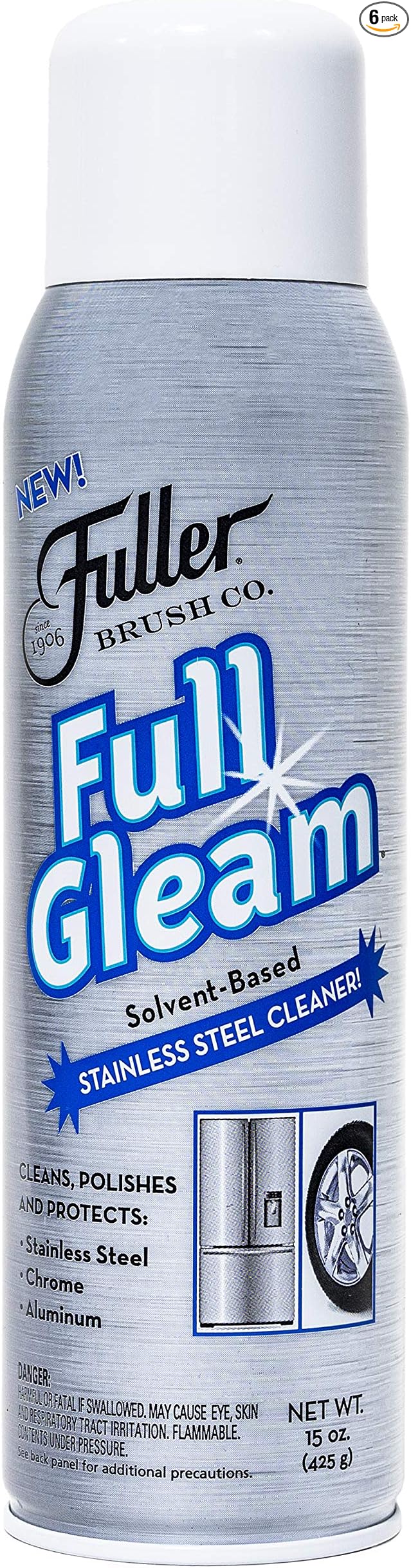 Fuller Brush Full Gleam Stainless Steel Cleaner – 15 oz Spray for Appliances, Chrome, Aluminum & Sinks – Cleans, Polishes & Protects Metal Surfaces (Pack of 6)
