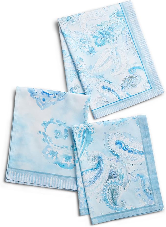 Maison d' Hermine Dish Towels 100% Combed Cotton Premium Easter Kitchen Towels Dishcloth for Home, Kitchen, Dining, Cocktail Parties & Camping, Paisley Blues - (Set of 3)