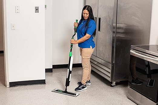 Unger Commercial Excella 18 " Floor Cleaning Kit - Floor Mop with Height Adjustable Pole and Liquid Dispensing, Includes 2 Microfiber Pads and 2 Refillable Bottles - EFKT1