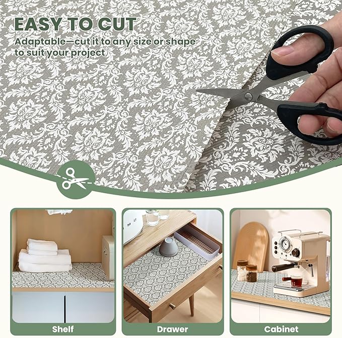 Drawer Liner and Shelf Liner for Kitchen Cabinet Liner Non-Adhesive Non-Slip Shelf Paper, Thick Strong Grip Waterproof Easy to Clean for Shelves, Cupboard, Desks, Baroque Pattern, 17.5 in x 20 FT