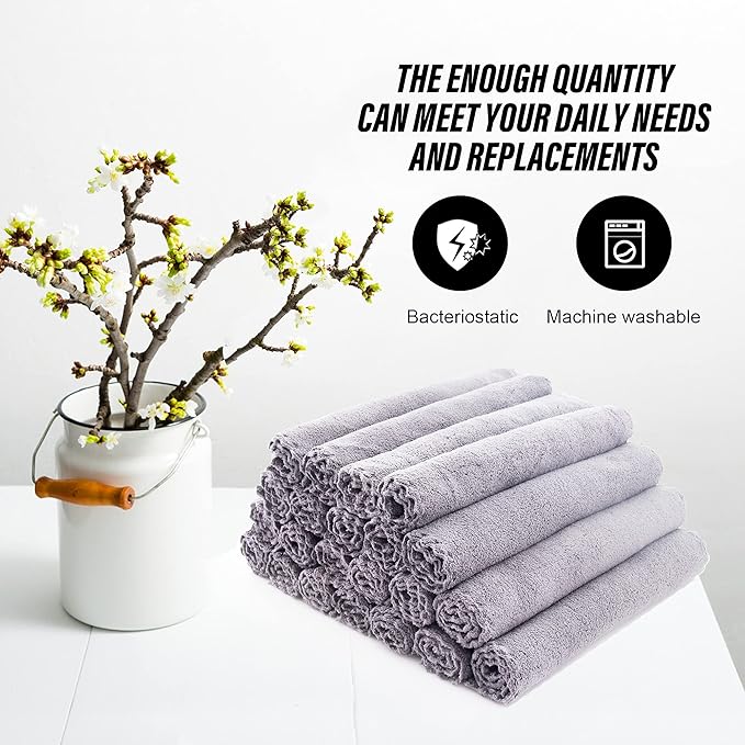 MOONQUEEN Ultra Soft Premium Washcloths Set - 12 x 12 inches - 72 Pack - Quick Drying - Highly Absorbent Coral Velvet Bathroom Wash Clothes (Light Grey)