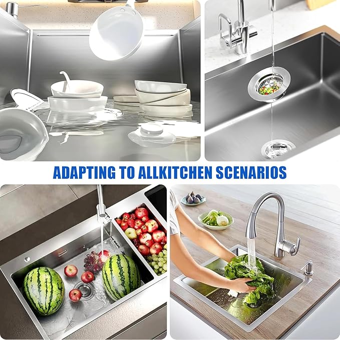 Kitchen Sink Drain Strainer, 304 Stainless Steel Sink Drain Plug, Quick Drain Kitchen Sink Plug with Anti-Clog Strainer Kitchen Sink Protector for U.S. Standard 3-1/2 Inch Sink Drain Holes.