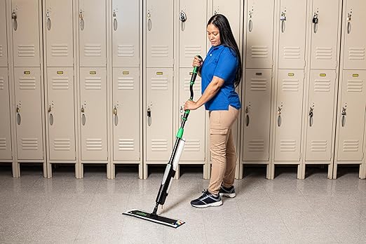 Unger Commercial Excella 18 " Floor Cleaning Kit - Floor Mop with Height Adjustable Pole and Liquid Dispensing, Includes 2 Microfiber Pads and 2 Refillable Bottles - EFKT1