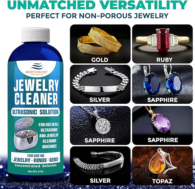 NORTHWEST ENTERPRISES Ultrasonic Cleaner Solution for Jewelry Cleaning. Concentrated Jewelry Cleaner for Gold, Platinum Diamonds and Non-Porous Precious and Semi-Precious Jewelry (Pack of 2)