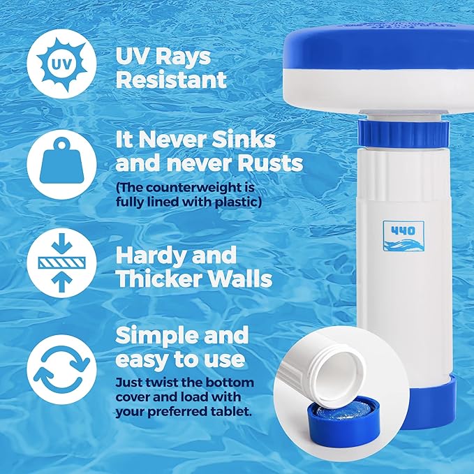 440 Mini Premium Floater Dispenser for Spa, Hot Tub and Small Pools for 1 Inch Chlorine or Bromine Tablets. (Tablets NOT Included) Adjustable Release, from 0 to 13 Flow Control