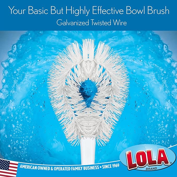 LOLA Toilet Bowl Brush w/Curved Head, Coated Wire, Durable Poly Bristles, Reaches Under Toilet Bowl Rim, 1 Pack