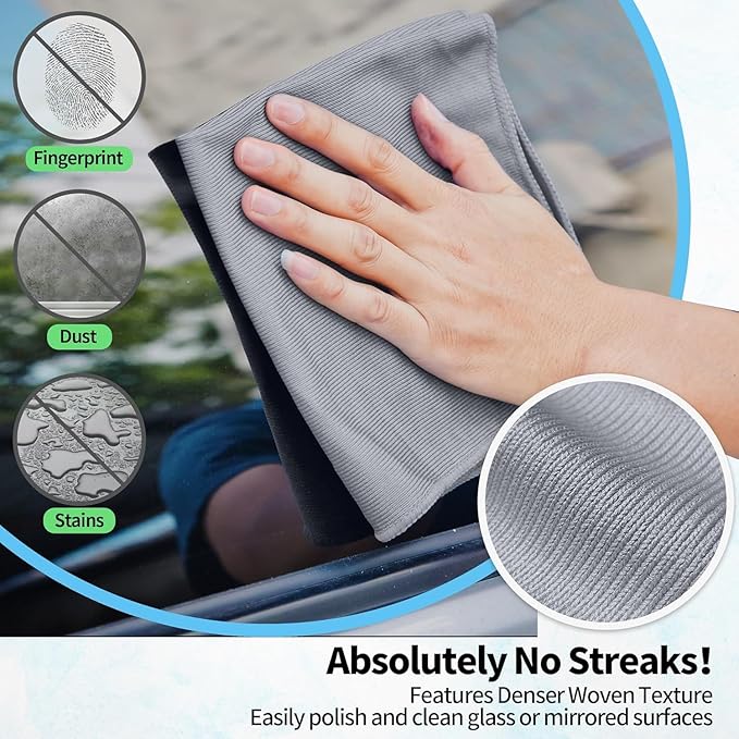 HOMERHYME Microfiber Cleaning Cloth - 6 Pack Glasses Cleaning Cloth, 16" x 14" Window Cleaning Rags, Streak Free Lint Free Polishing Cloths Wipes for Eye Glass, Stainless Steel, Windshield, Grey
