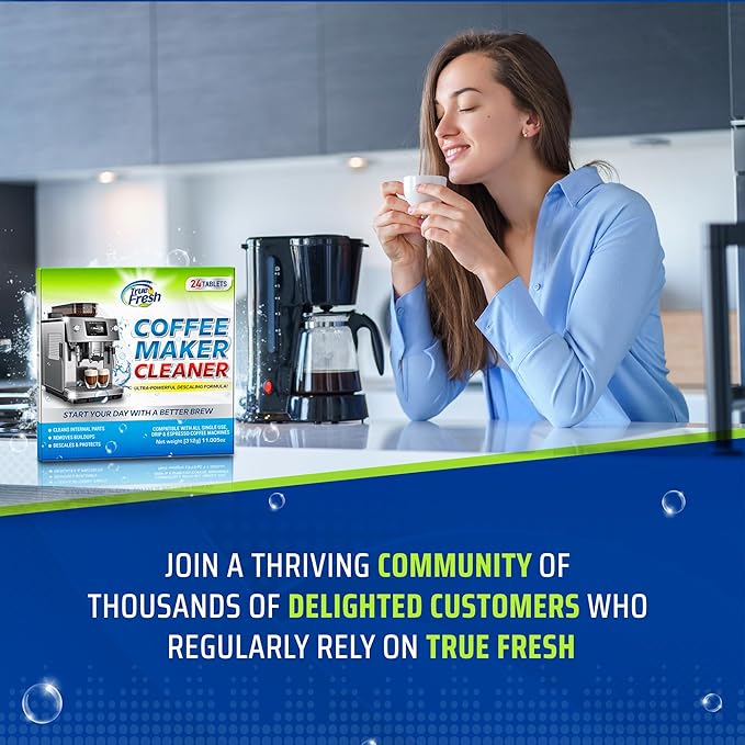 True Fresh Coffee Machine Descaler & Cleaner Tablets - 24 Count, 1 Year Supply, Deep Clean, Removes Limescale & Hard Water Buildup, for Keurig, Nespresso, Breville, Delonghi, Ninja, Miele, Jura Makers