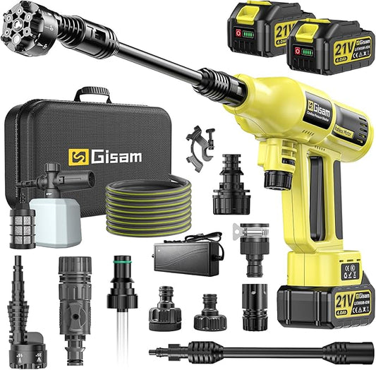 Cordless Pressure Washer, 2200W Brushless Motor, 4 Speed Modes, Max Pressure 1400PSI, 2 x 4.0 Ah Batteries, 6-in-1 Swivel Nozzle, Cleaning Brush, 16.4FT Hose, Cleaning and Garden Irrigation
