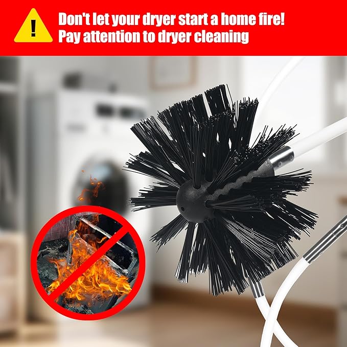 21FT Chimney Brush Kit, Multi-Purpose Dryer Vent Cleaning Brush Kit with 4" Brush Head, Professional Lint Cleaning Accessories for Chimneys, Ducts, Dryers, Crevices