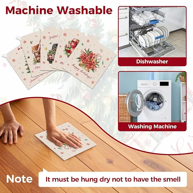 10PCS Swedish Dishcloths for Kitchen, Reusable Dish Rags for Washing Dishes with Clips, Non-Scratch Kitchen Towels and Dishcloths Sets, Washable Swedish Dish Cloths, No Odor(Christmas)