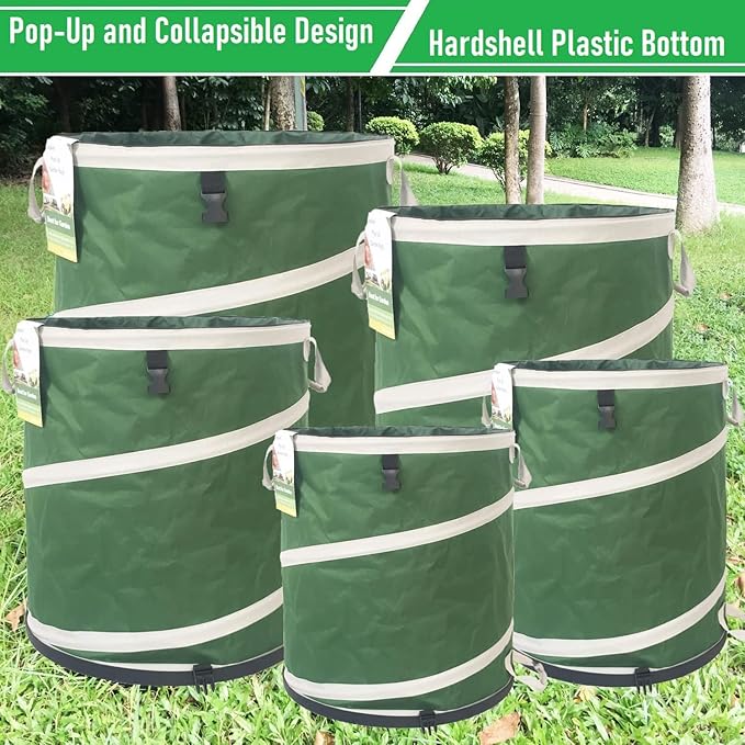 46-Gallon Collapsible Trash Can (22x28 in) Hard-Shell Bottom Yard Garden Bag,Big Leaf Bag,Yard Waste Bag,Debris Container,Pop-Up Recycling Bin,Camping Waste Bin,Laundry Hamper,Lawn Grass,Weeds Barrel