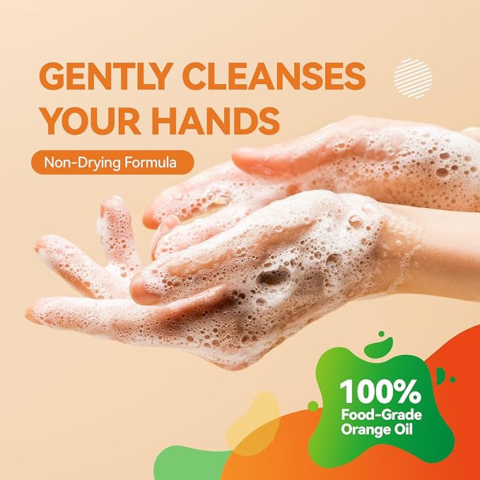 ORANGE HOUSE Natural Liquid Hand Soap, Food-Grade Orange Oil Moisturizing Hand Wash, Plant-Based & Hypoallergenic, Gentle for Sensitive Skin, Non-Toxic Citrus Scented Soap, 12 Fl Oz (6 Pack)