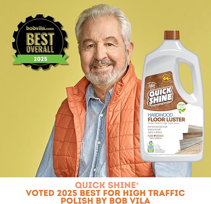Quick Shine Hardwood Floor Luster-Polish 64oz-4pk | Plant-Derived w/Carnauba | Safer Choice, No PFAS, pH Neutral | Ready to Use Formula w/Anti-Slip Technology | Simply Squirt & Spread | Made in USA