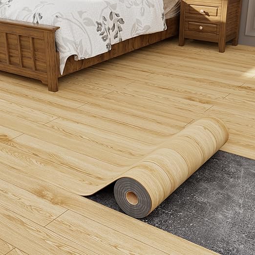 Oxdigi Peel and Stick Vinyl Flooring Roll 23"x 118"/19 Sq.Ft, Thicken Self Adhesive Vinyl Floor Tiles Wood Plank Flooring Waterproof Wear-Resistant for Any Room, Easy DIY Floor Coverings, Nature Wood
