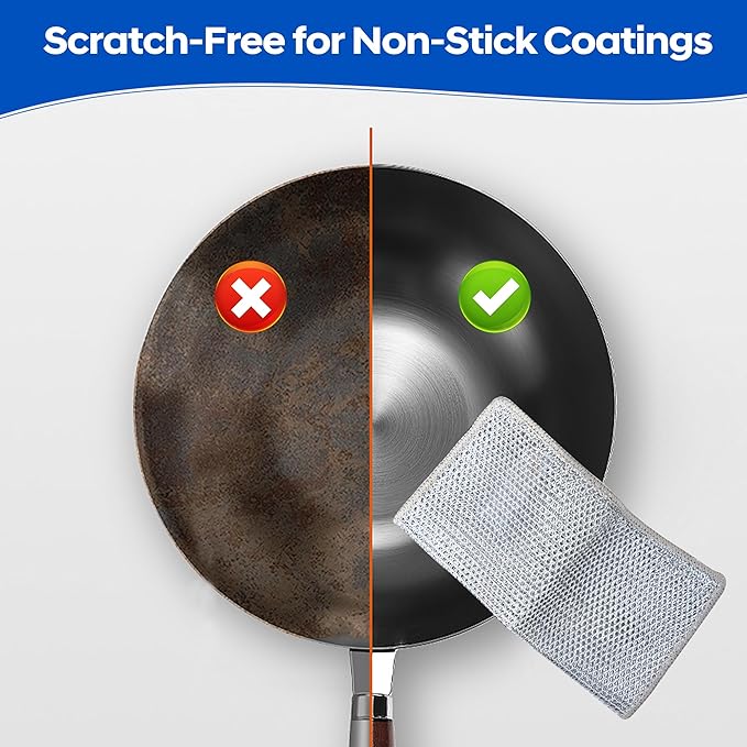 Non Scratch Wire Dishcloths-Upgraded Multiple-Layer Steel Wool Dish Rags Multipurpose Wire Dishwashing Rags Quick-Dry Odor-Free Wire Cloth Cleaning Rags Home Essentials Tools Size (7.87 x 7.87)25 PC's