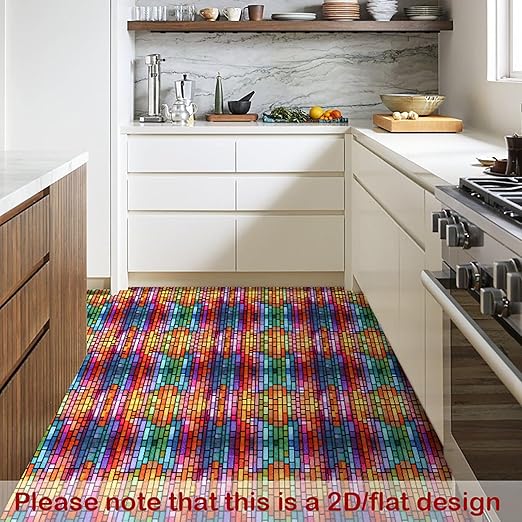Nuxovilar Peel and Stick Vinyl Floor Tiles - 11.8"x11.8" Vibrant Stained - Glass Pattern, 10 - Pack Self - Adhesive Flooring for Easy Makeover