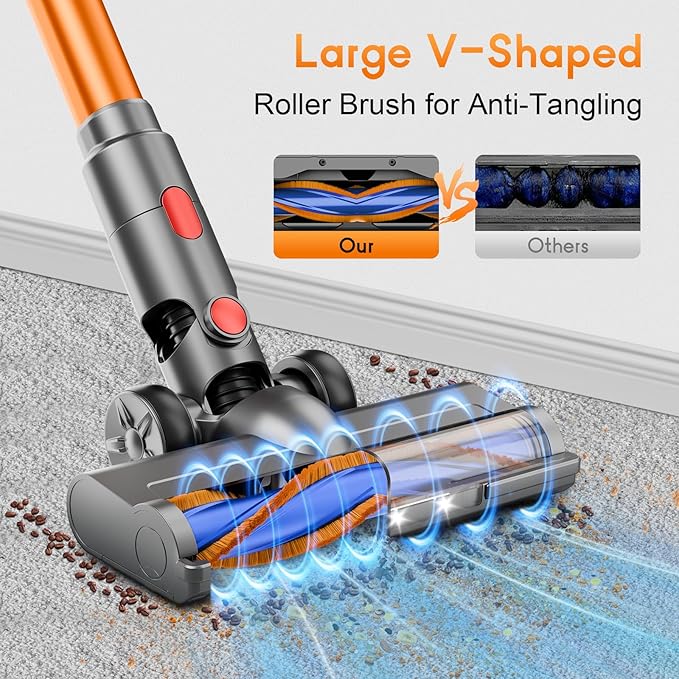 Cordless Vacuum Cleaner, 45Kpa Vacuum Cleaner for Home, 45Mins Stick Vacuums with Battery Display, Anti-Tangle &Wall Mount Charging, 8 in 1 Lightweight Vacuum for Hard floor Carpets Pet Hair, Y501