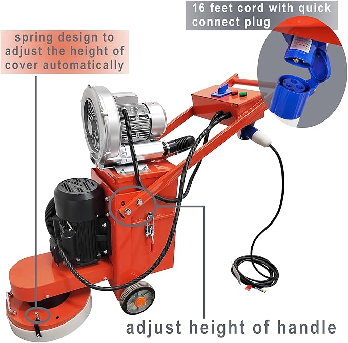 TECHTONGDA Electric Floor Grinder for Concrete Epoxy Ground with Vacuum Dust Collector Sander Polisher for Removing Floor Coating 220V