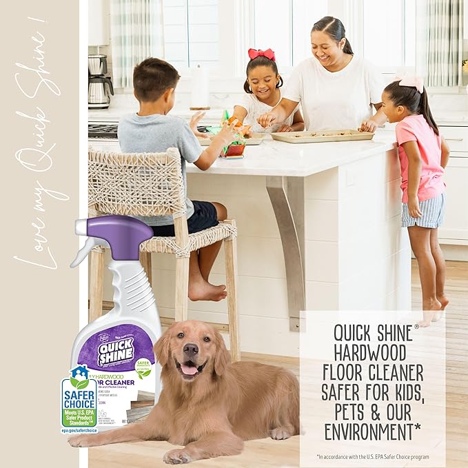 Quick Shine Hardwood Floor Cleaner Daily Care 24oz | Naturally Cleans Dirt & Scuff Marks | Dirt Dissolving, Streak Free, No Rinse & Ready to Use | Spray, Wipe, Done! | Safer Choice Cleaner