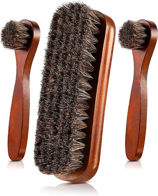 Jovitec 3 Pieces Horsehair Shoes Polish Brushes Kit Leather Shoes Boots Care Clean Polish Daubers Applicators