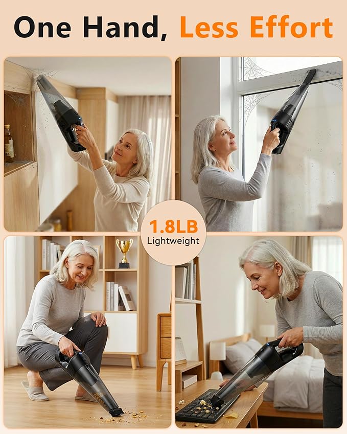 Handheld Vacuum Cordless Rechargeable with Charging Dock - 16000Pa Ultra-Strong Suction, Portable & Lightweight, Fast Charging, LED Light, 1000ML Super-Large Dust Cup, Long Battery Life for Home