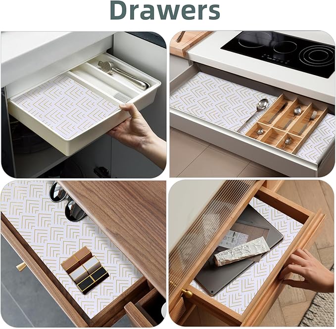 Shelf Liner for Kitchen Cabinets Non Adhesive Drawer Liner Gold Arrow Non-Slip Thickened Shelf Liner Paper Strong Easy to Clean for Tool Box Refrigerator with Knife and Tape Measure 12 inche x 10 feet
