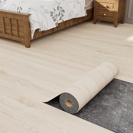 Oxdigi Peel and Stick Vinyl Flooring Roll 23"x 118"/19 Sq.Ft, Thicken Self Adhesive Vinyl Floor Tiles Wood Plank Flooring Waterproof Wear-Resistant for Any Room, Easy DIY Floor Coverings, Light Wood