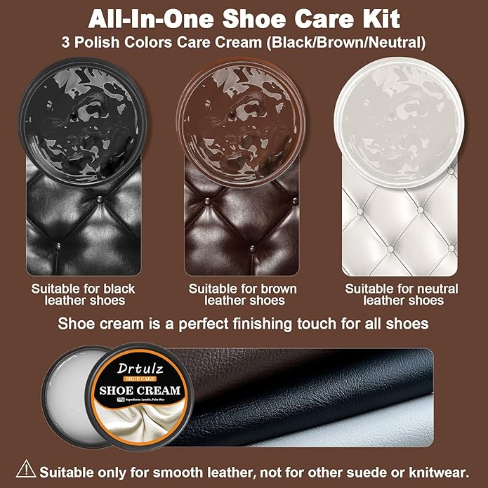 15Pcs Shoe Care Kit with Men & Women, Shoe Polish Brush Black Brown Neutral Oil Gentle Care for Shoes, Leather Boots Care, Shoe Cleaning Kit for Shine