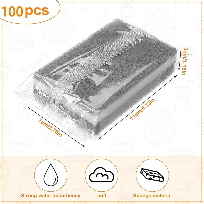 100 Pcs Individually Wrapped Sponges, Uncompressed Non Scratch Scrouing Sponges for Household Cleaning Dishes Kitchen Airbnb Apartment Car Bike Gray