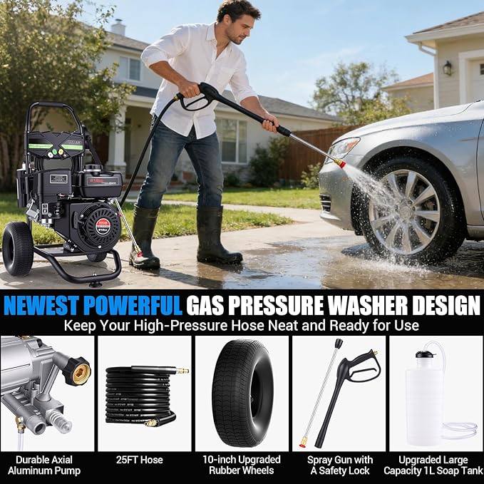 Gas Powered Pressure Washer 4200 PSI Gas Power Washer 4.0 GPM 212CC Commercial High Pressure Washer, with Spray Gun and Extension Wand, 5 Quick Connect Nozzles, Copper Pump,EPA/CARB/ETL