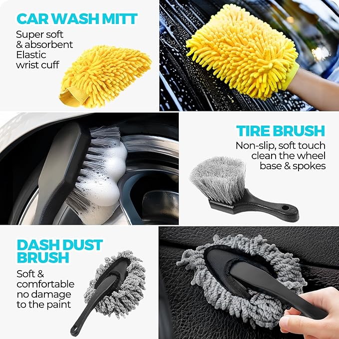 30Pcs Car Detailing Kit, Car Wash Cleaning Kit, Auto Detailing Drill Brush Set, Car Cleaning Gel, Car Cleaning Supplies for Interior, Exterior, Wheels, Windows