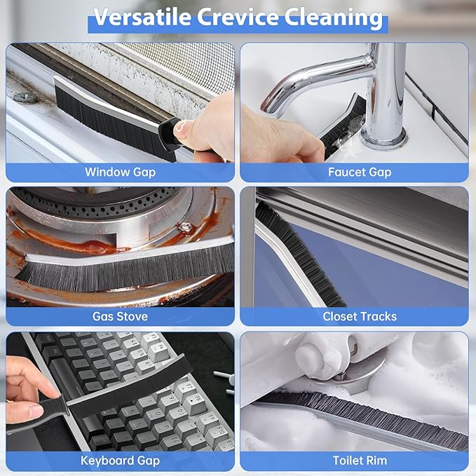 Crevice Cleaning Brush, Hard Bristle Multifunctional Cleaning Brush Tool, Gap Scrub Brush, Cleaning Tools for Narrow Gaps, Grout, Tile Seams, Window Tracks, Car Vents, 3PCS (3)