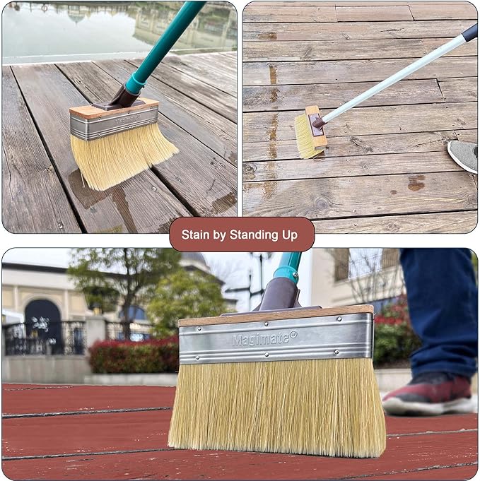 Deck Brush Stain Applicator by Magimate - Thick Soft Large Paint Brush Head with Threads for Extension to Apply Stain and Sealers on Wood Deck Floor Fence Walls - 7 Inch Wide