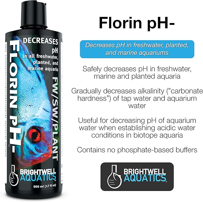 Brightwell Aquatics Florin pH- - Water Conditioner to Lower pH Level in Freshwater, Planted, and Marine Saltwater Aquariums, 500-ml