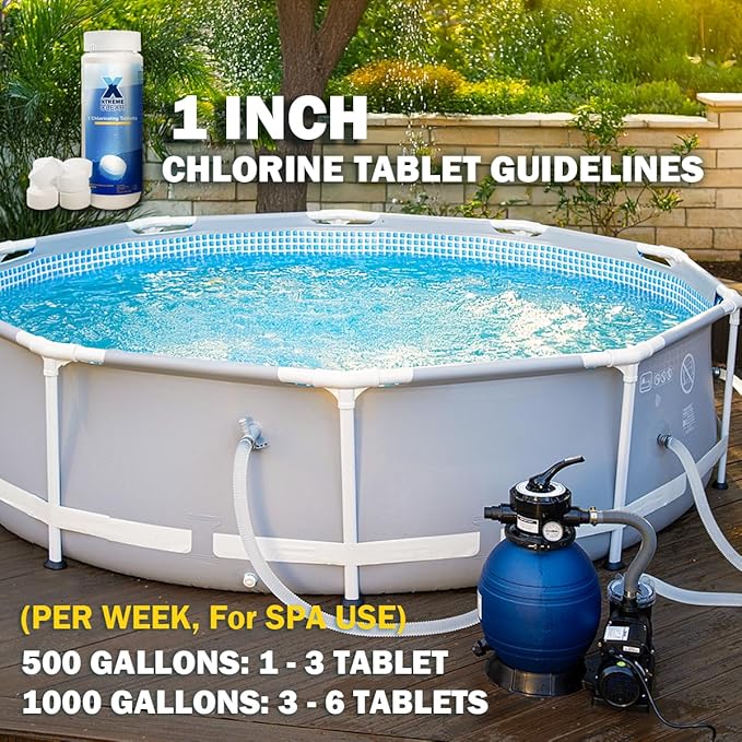 XtremeClear Chlorine Tablets 1 Inch 1.5 lbs for Swimming Pools, Long-Lasting Stabilized 1" Chlorinating Tablets for Spa Hot Tub Chemicals, Small Pool