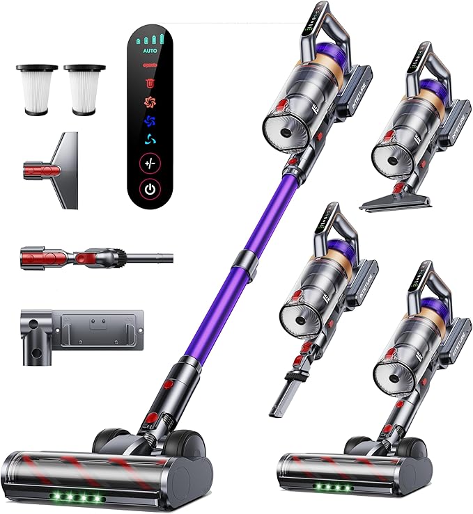 Cordless Vacuum Cleaner, 600W 50KPA 65 Mins Vacuum Cleaners for Home, Anti-Tangle Stick Vacuum with Touch Screen, Wall Mount Charging, Upgraded Vacuum Cordless for Pet Hair/Carpet/Floors