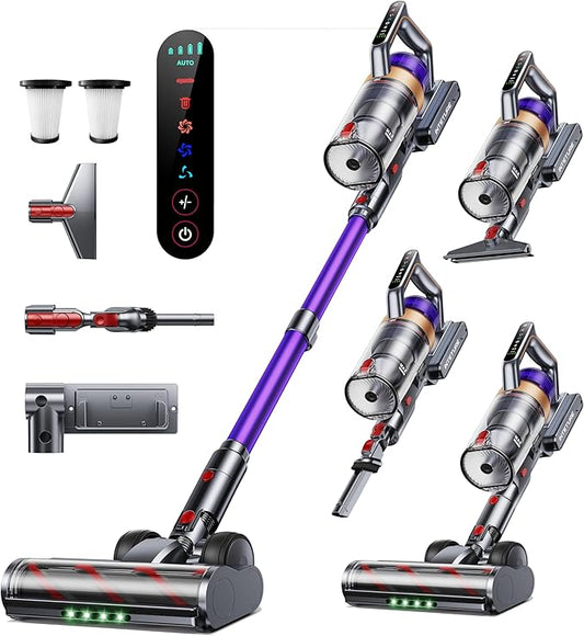 Cordless Vacuum Cleaner, 600W 50KPA 65 Mins Vacuum Cleaners for Home, Anti-Tangle Stick Vacuum with Touch Screen, Wall Mount Charging, Upgraded Vacuum Cordless for Pet Hair/Carpet/Floors