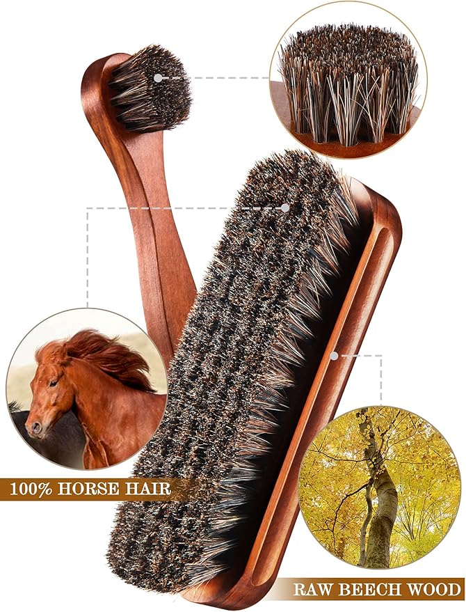 Youngjoy 3 Pieces Horsehair Shine Shoes Brush kit Polish Dauber Applicators (F)