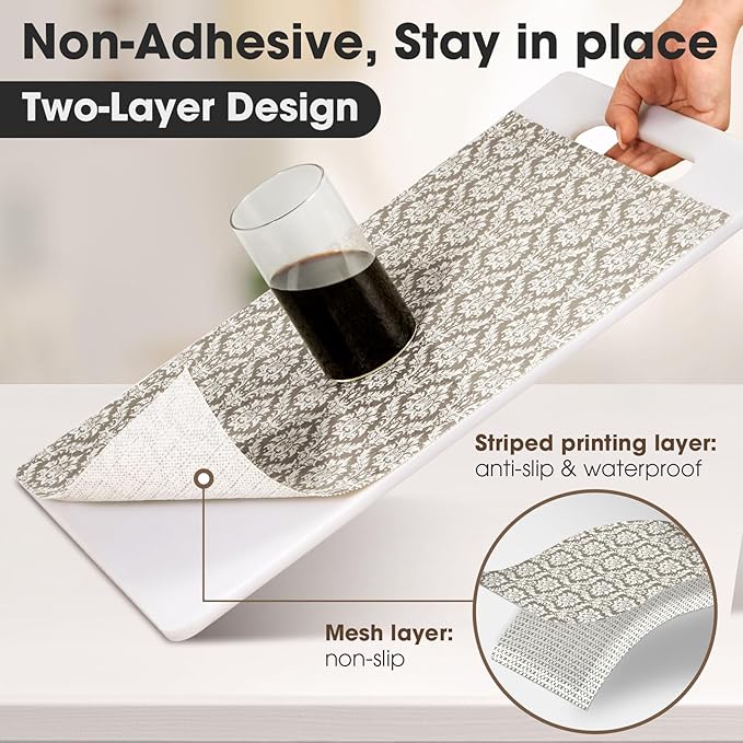 Drawer and Shelf Liner, Non-Slip Kitchen Cabinet Liners Non-Adhesive Thick Strong Grip Waterproof Washable Mats Protect Dresser Shelves Cupboard Bathroom Cabinets, Boho: Beige, 18 in X 30 FT
