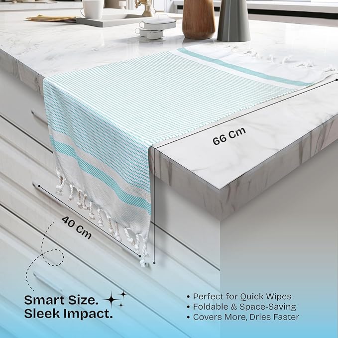 Aqua Blue Turkish Kitchen Towels 16x26 Inch, 5 Pack, 100% Cotton, Super Absorbent, Fast Dry, Machine Washable, Dish Towel with Tassels for Drying Dishes, Cleaning, Everyday Use