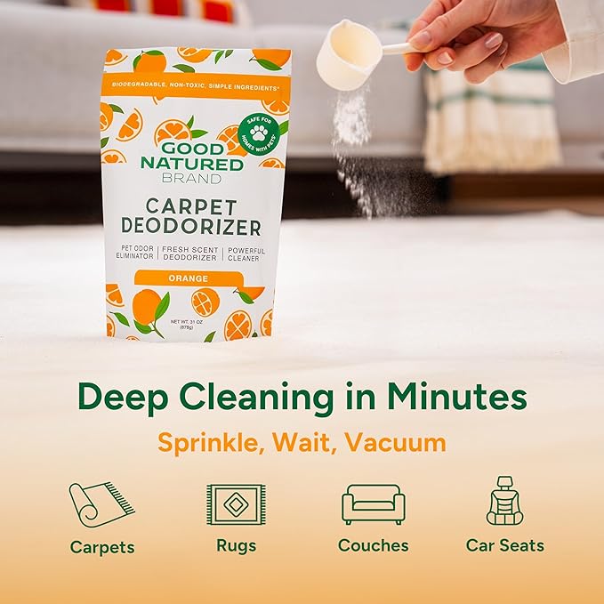 Good Natured Brand | Carpet Deodorizer & Freshener Powder | 31 oz Pet Odor Eliminator for Strong Odor & Pet Urine | Fresh Natural Sweet Orange Scent | Safe for Homes with Pets